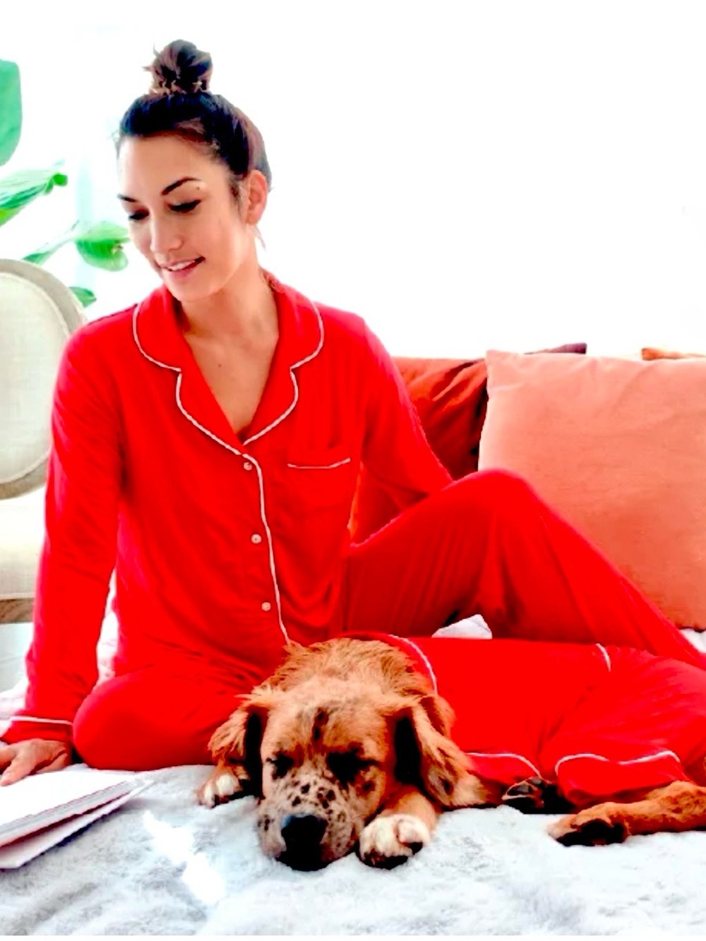 Fabdog Matching Human & Dog Modal Pajamas Red PJ Set